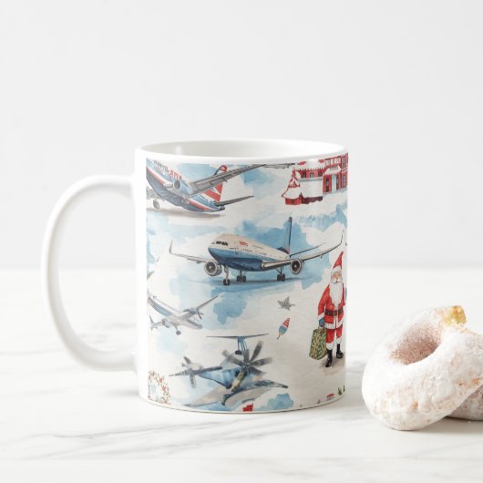 Der Weihnachtsmann ist am Flughafen Kaffeetasse (Mit Donut)