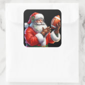 Der Weihnachtsmann ist bereit für Fußball im Dezem Quadratischer Aufkleber (Tasche)