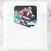 Der Weihnachtsmann ist glücklich Skifahren auf dem Quadratischer Aufkleber (Tasche)