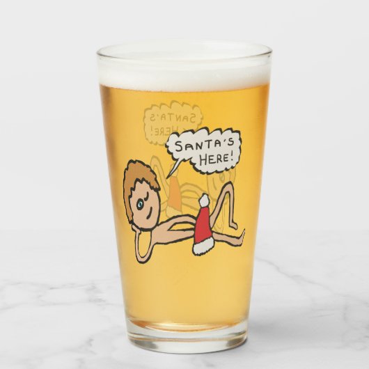 Der Weihnachtsmann ist hier Weihnachten Spaß Glas (Vorne (Gefüllt))