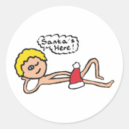 Der Weihnachtsmann ist hier Weihnachten Spaß Runder Aufkleber