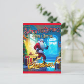 Der Weihnachtsmann kommt aus dem Schornstein! Postkarte (Stehend Vorderseite)