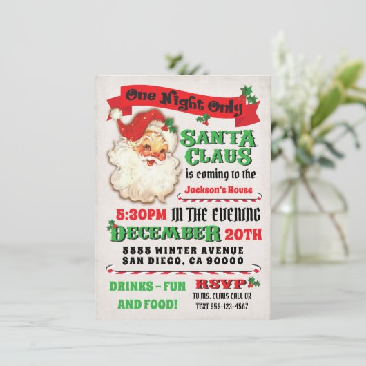 Der Weihnachtsmann kommt in das Weihnachtsfest Par Einladung (Stehend Vorderseite)