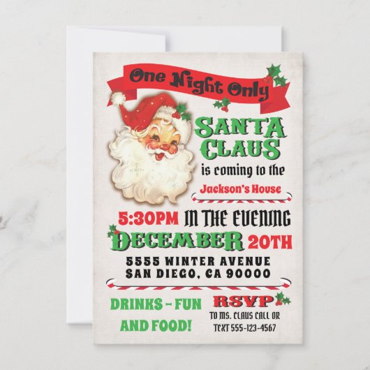 Der Weihnachtsmann kommt in das Weihnachtsfest Par Einladung (Vorderseite)
