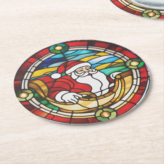 Der Weihnachtsmann kommt in den verketteten Glass Runder Pappuntersetzer (Angewinkelt)