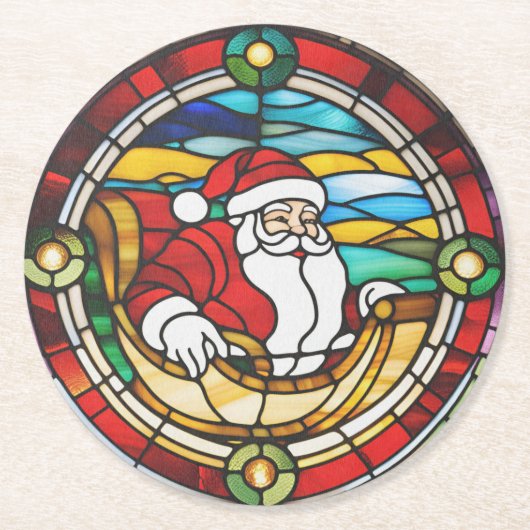 Der Weihnachtsmann kommt in den verketteten Glass Runder Pappuntersetzer (Vorderseite)