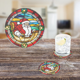 Der Weihnachtsmann kommt in den verketteten Glass  Runder Pappuntersetzer