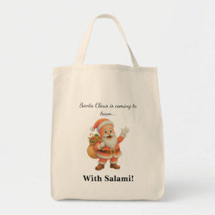 Der Weihnachtsmann kommt in die Stadt.. Mit Salami Tragetasche