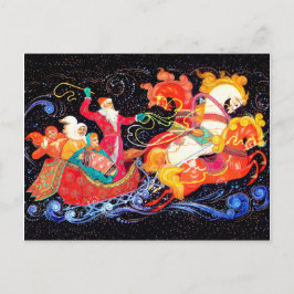 Der Weihnachtsmann kommt in drei Pferdeschenwagen, Postkarte