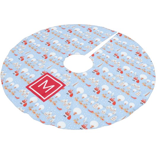 Der Weihnachtsmann kommt mit der Rentier Monogram Polyester Weihnachtsbaumdecke (Schrägansicht)