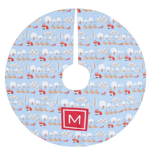 Der Weihnachtsmann kommt mit der Rentier Monogram Polyester Weihnachtsbaumdecke (Vorderseite)