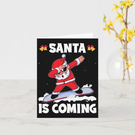 Der Weihnachtsmann kommt mit einem Snowboarden Wei Karte (Gelbe Blume)