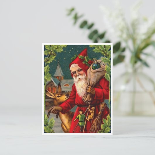 Der Weihnachtsmann kommt mit einer Tasche voller G Postkarte (Stehend Vorderseite)