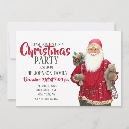 Der Weihnachtsmann lächelt Einladung (Vorderseite)