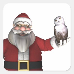 Der Weihnachtsmann liebt die Schneeeule Quadratischer Aufkleber
