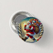 Der Weihnachtsmann liefert Geschenke in einem schn Button (Vorne & Hinten)