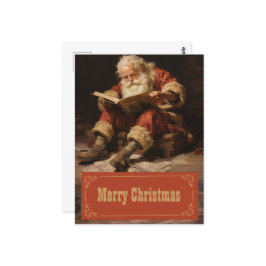 Der Weihnachtsmann liest das Buch Malerei Kunst Postkarte