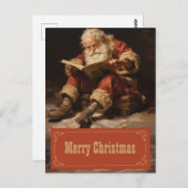 Der Weihnachtsmann liest das Buch Malerei Kunst Postkarte (Vorne/Hinten)