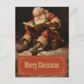 Der Weihnachtsmann liest das Buch Malerei Kunst Postkarte (Vorderseite)
