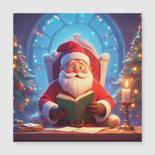 Der Weihnachtsmann liest ein Buch bei Kerzenlicht Magnetkarte