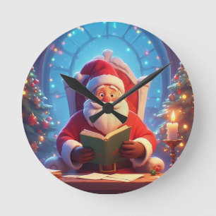 Der Weihnachtsmann liest ein Buch bei Kerzenlicht Runde Wanduhr