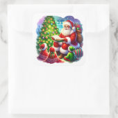 Der Weihnachtsmann liest eine Geschichte vom Chris Quadratischer Aufkleber (Tasche)