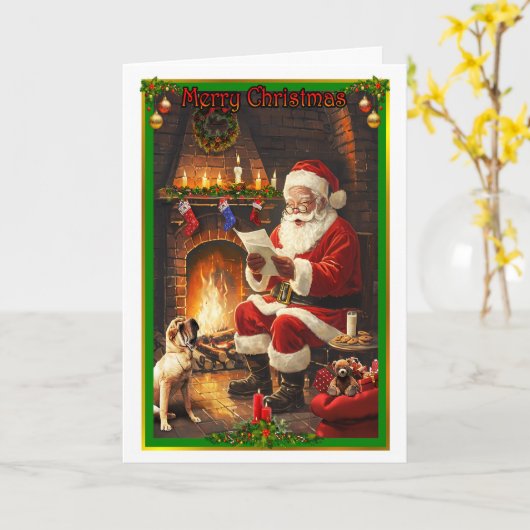 Der Weihnachtsmann liest sich den Brief eines Kind Karte (Gelbe Blume)