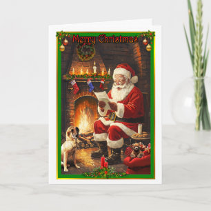Der Weihnachtsmann liest sich den Brief eines Kind Karte