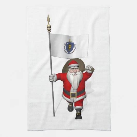Der Weihnachtsmann mit Abschluss von Massachusetts Geschirrtuch (Vertikal)