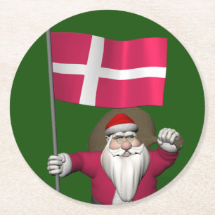 Der Weihnachtsmann mit Abtritt von Dänemark Danne Runder Pappuntersetzer