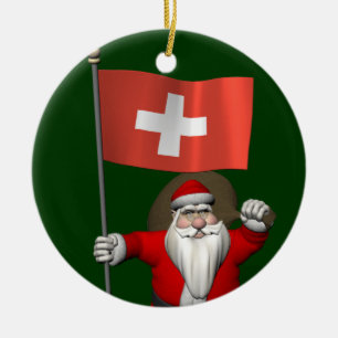 Der Weihnachtsmann mit Abzeichen der Schweiz Keramikornament