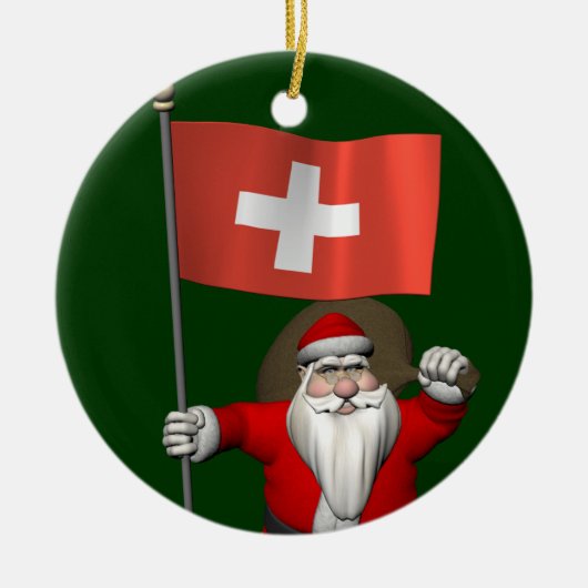 Der Weihnachtsmann mit Abzeichen der Schweiz Keramikornament (Vorne)
