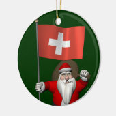 Der Weihnachtsmann mit Abzeichen der Schweiz Keramikornament (Links)