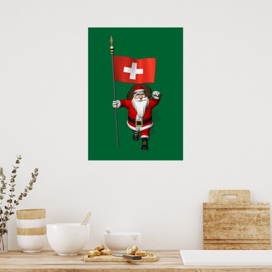Der Weihnachtsmann mit Abzeichen der Schweiz Poster (Küche)