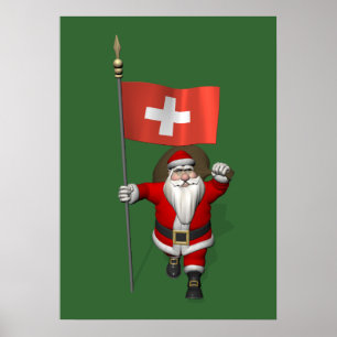 Der Weihnachtsmann mit Abzeichen der Schweiz Poster