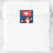 Der Weihnachtsmann mit Abzeichen der Schweiz Quadratischer Aufkleber (Tasche)