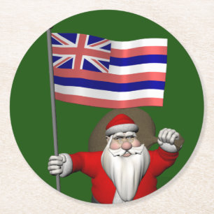 Der Weihnachtsmann mit Abzeichen von Hawaii Runder Pappuntersetzer