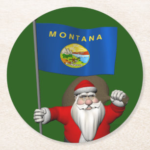 Der Weihnachtsmann mit Abzeichen von Montana Runder Pappuntersetzer