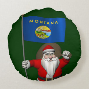 Der Weihnachtsmann mit Abzeichen von Montana Rundes Kissen