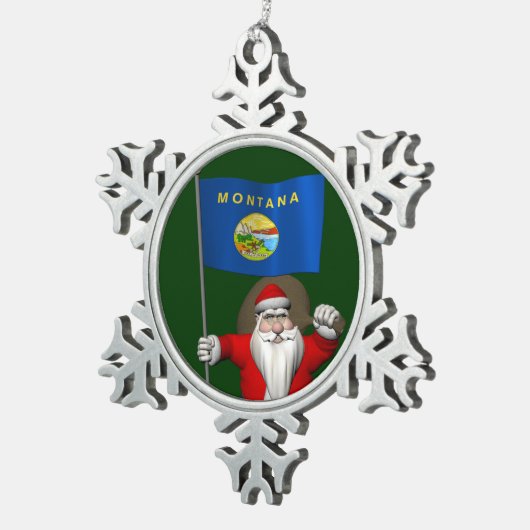 Der Weihnachtsmann mit Abzeichen von Montana Schneeflocken Zinn-Ornament (Rechts)