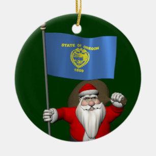 Der Weihnachtsmann mit Abzeichen von Oregon Keramikornament