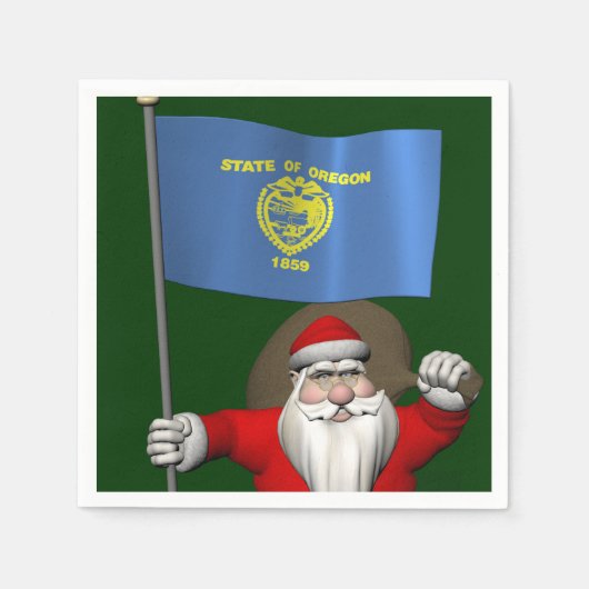 Der Weihnachtsmann mit Abzeichen von Oregon Serviette (Vorderseite)