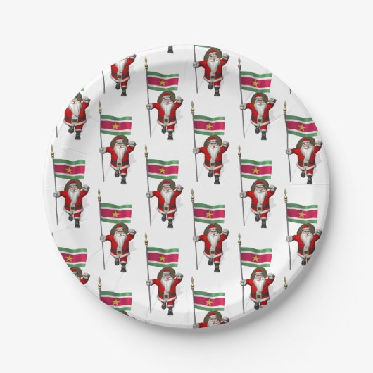 Der Weihnachtsmann mit Abzeichen von Suriname Pappteller (Vorderseite)