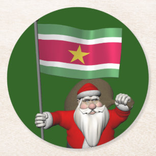 Der Weihnachtsmann mit Abzeichen von Suriname Runder Pappuntersetzer