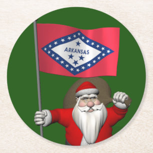 Der Weihnachtsmann mit dem Abzeichen von Arkansas Runder Pappuntersetzer