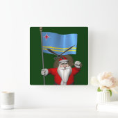 Der Weihnachtsmann mit dem Abzeichen von Aruba Quadratische Wanduhr (Zuhause)