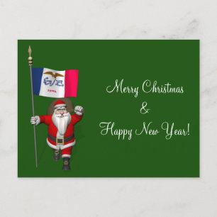 Der Weihnachtsmann mit dem Abzeichen von Iowa Feiertagspostkarte