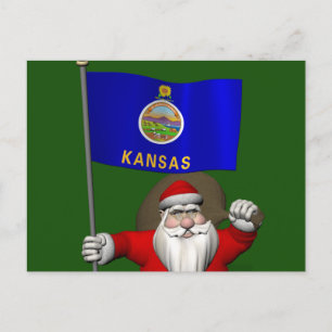 Der Weihnachtsmann mit dem Abzeichen von Kansas Feiertagspostkarte