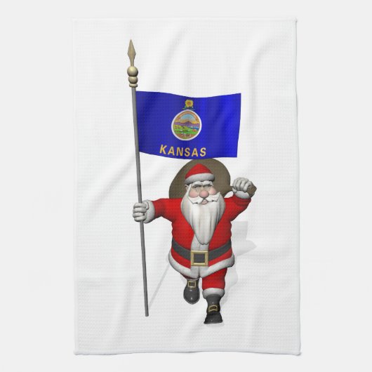 Der Weihnachtsmann mit dem Abzeichen von Kansas Geschirrtuch (Vertikal)