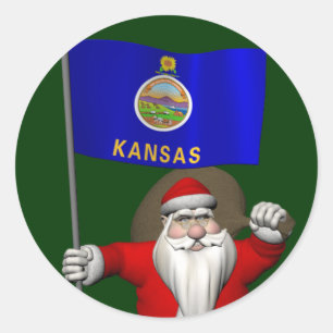 Der Weihnachtsmann mit dem Abzeichen von Kansas Runder Aufkleber